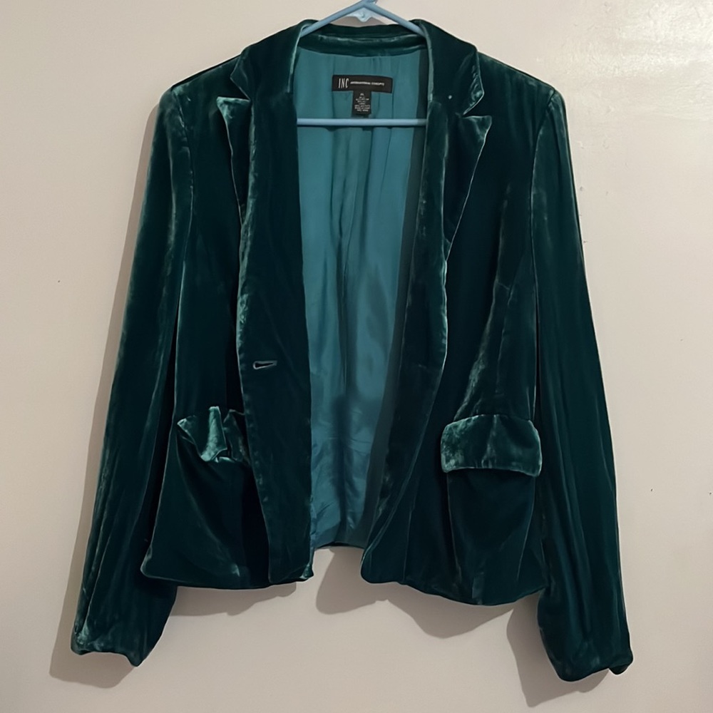 INC International Concepts Teal Velvet Blazer - Picture 5 of 7